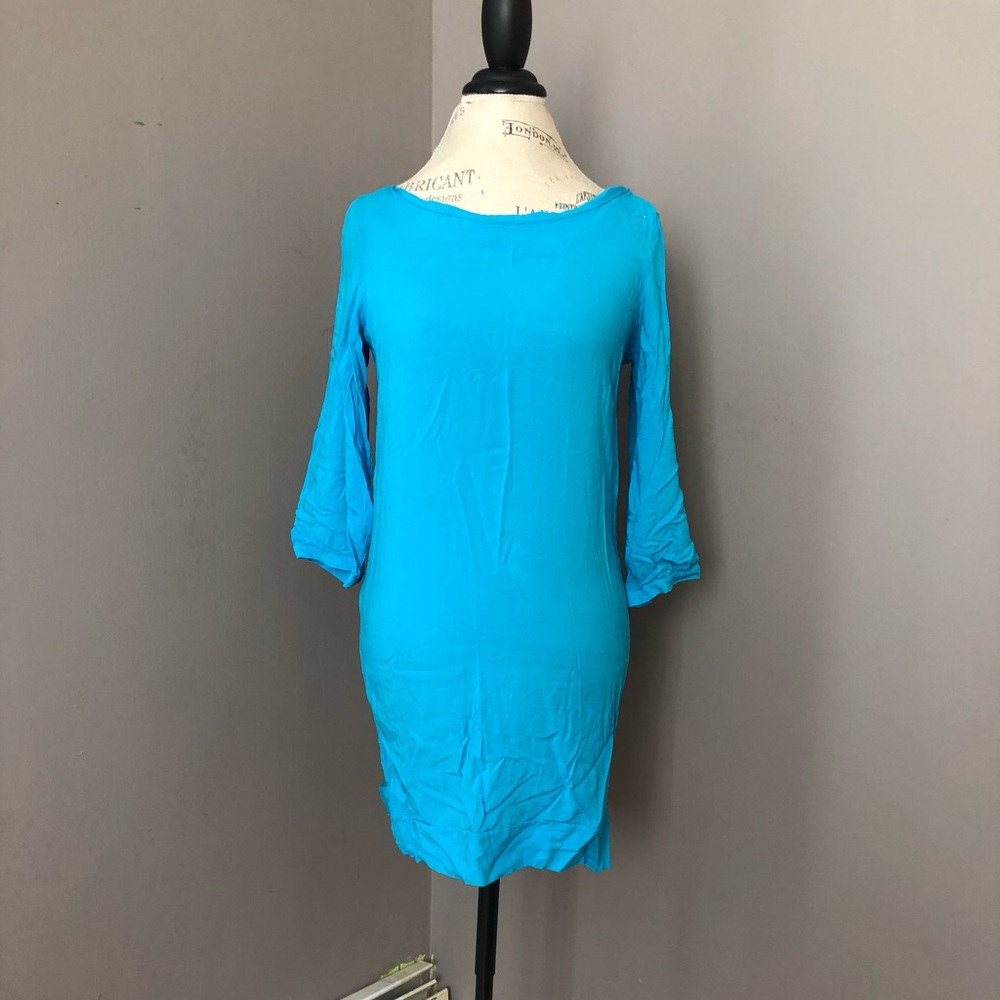 Blue shift dress with zipper detail